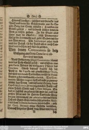 Von denen Ceremonien, so bey Außgang aus dem Conclave observeriret werden.