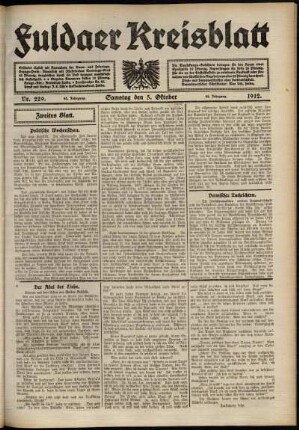 Zweite Ausgabe vom Samstag, den 05. Oktober 1912.