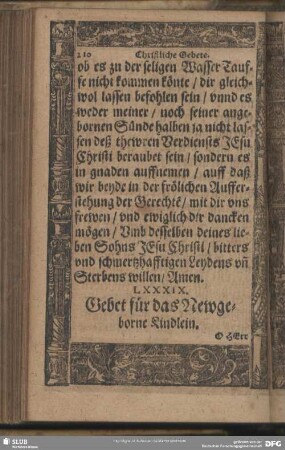 LXXXIX. Gebet für das Newgeborne Kindlein