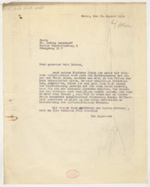 Brief an Ludwig Landshoff : 19.08.1930