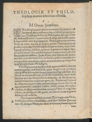 Theologiae Et Philosophiae mutua amicitia ostensa