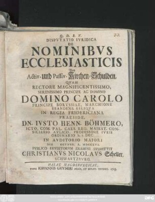Dispvtatio Ivridica De Nominibvs Ecclesiasticis