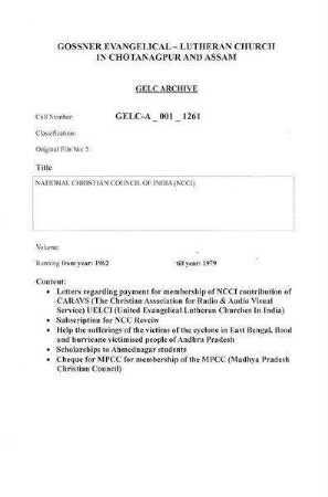 NATIONAL CHRISTIAN COUNCIL OF INDIA (NCCI)