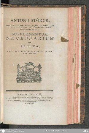 Antonii Störck Supplementum necessarium de cicuta