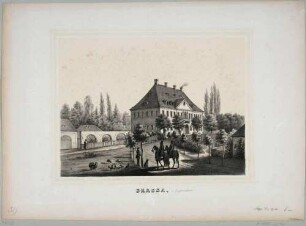 Das Rittergut in Skassa bei Großenhain (Großenhain-Skassa) nördliche von Dresden, Blatt aus dem Album der Rittergüter und Schlösser im Königreiche Sachsen