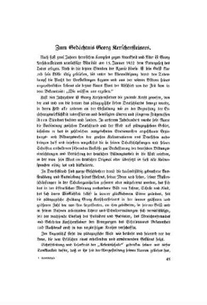 Zum Gedächtnis Georg Kerschensteiners