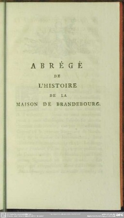 Abrégé De L'Histoire De La Maison De Brandebourg