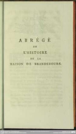 Abrégé De L'Histoire De La Maison De Brandebourg