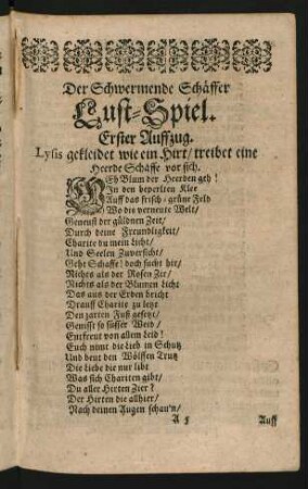 Der Schwermende Schäffer Lust-Spiel. Erster - Ander Auffzug.