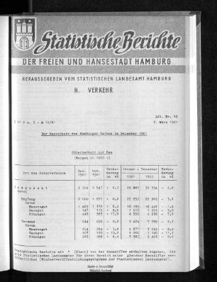 Der Seeverkehr des Hamburger Hafens im Dezember 1961 : Lfd. Nr. 10