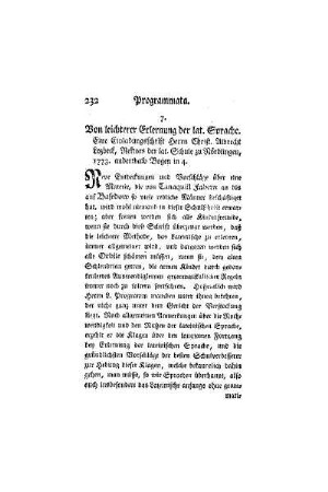Von leichterer Erlernung der lat. Sprache : eine Einladungsschrift Herrn Christ. Albrecht Lozbeck, Rektors der lat. Schule zu Nördlingen, 1773. anderthalb Bogen in 4.