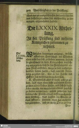Die LXXXIX. Abtheilung. In der Prüffung sind mehrere Kennzeichen zusammen zu nehmen