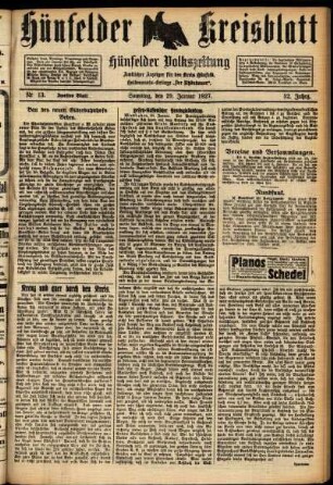 Zweite Ausgabe vom Samstag, den 29. Januar 1927.