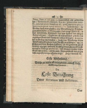Erste Abtheilung/ Welche zu diesen Streitigkeiten annoch bloße Anführung thun wird.