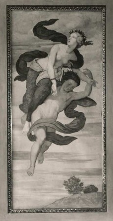 Zephir entführt Psyche : Freskenzyklus Amor und Psyche. Bild 1: Zephir entführt Psyche. Fresko; 2,12 x 0,70 m (1838; M. von Schwind). Gartenpavillon des Schlosses Rüdigsdorf