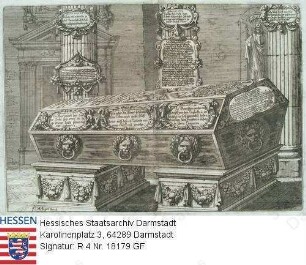Marie Elisabeth Landgräfin v. Hessen-Darmstadt geb. v. Holstein-Gottorp (1634-1665) / Sarg der Landgräfin in der Stadtkirche Darmstadt