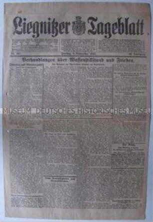 Regionale Tageszeitung "Liegnitzer Tageblatt" u.a. zur Aufnahme von Waffenstillstandsverhandlungen