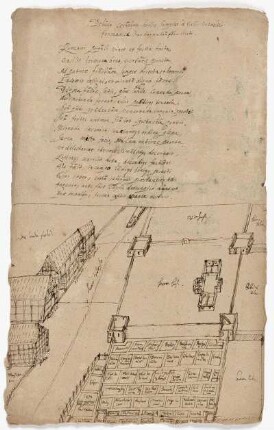 Fahre, Entwürfe für ein Lustschloss bei der Herberge (recto und verso), Schriftstück (recto oben)