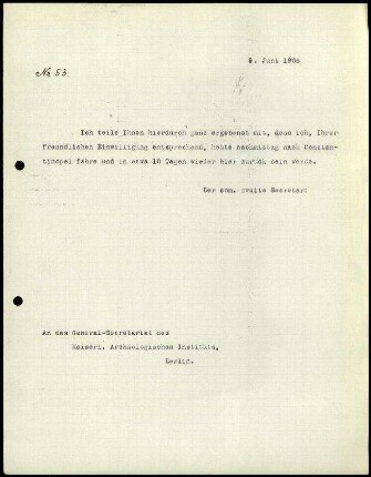 Bericht des zweiten Sekretars an das General-Sekretariat