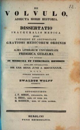De volvulo. Adiecta morbi historia : diss. inaug. med.