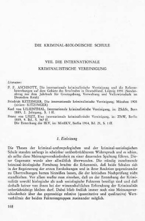 VIII. Die internationale kriminalistische Vereinigung
