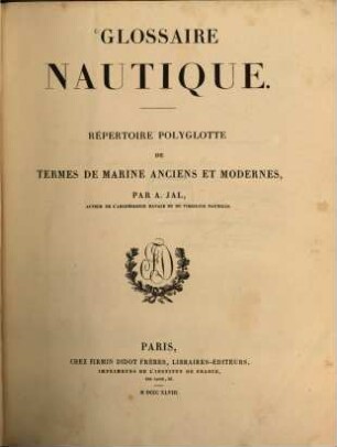 Glossaire nautique : répertoire polyglotte de termes de marine anciens et modernes, 1