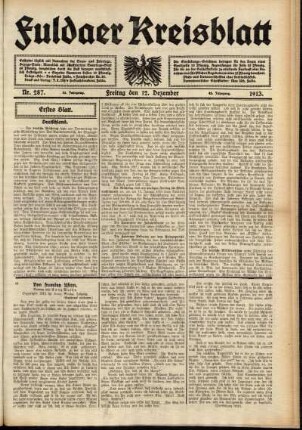 Erste Ausgabe vom Freitag, den 12. Dezember 1913.