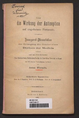 Ueber die Wirkung der Antiseptica auf ungeformte Fermente