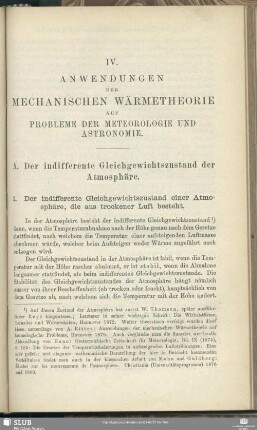IV. Anwendungen der mechanischen Wärmetheorie auf Probleme der Meteorologie und Astronomie.