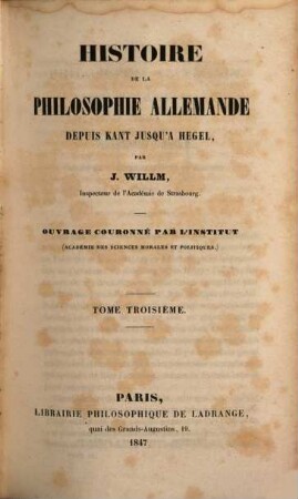 Histoire de la philosophie allemande depuis Kant jusqu'a Hegel, 3