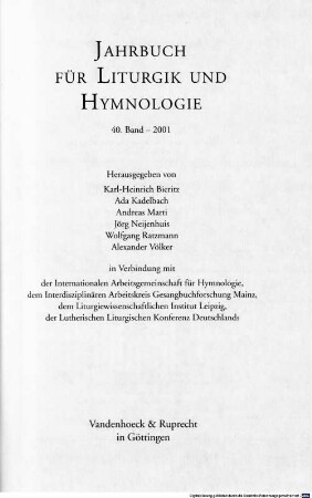 Jahrbuch für Liturgik und Hymnologie, 40. 2001