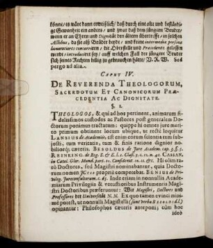 Caput IV. De Reverenda Theologorum, Sacerdotum Et Canonicorum Præcedentia Ac Dignitate.