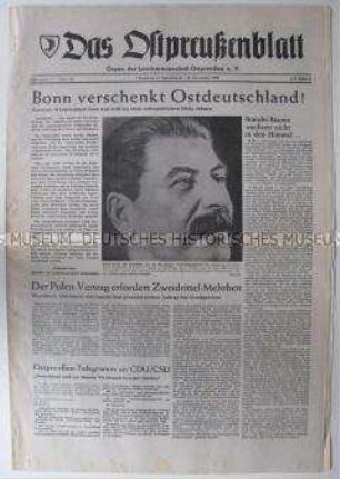 Wochenzeitung der Landsmannschaft Ostpreßen mit scharfer Polemik gegen den Vertrag zwischen der Bundesrepublik Deutschland und Polen ("nationale Würdelosigkeit")