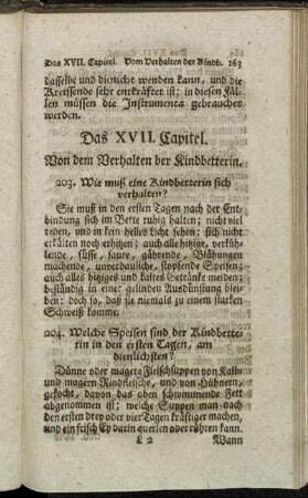 Das XVII. Capitel. Von dem Verhalten der Kindbetterin.