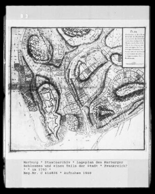 Lageplan des Marburger Schlosses und eines Teils der Stadt