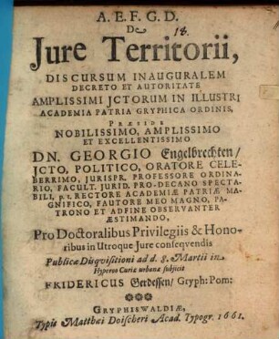 De iure territorii discursum inauguralem