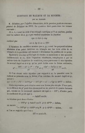 QUESTIONS DE MAXIMUM ET DE MINIMUM.