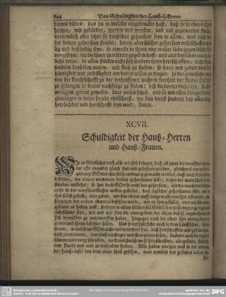 XCVII. Schuldigket der Hauß-Herren und Hauß-Frauen