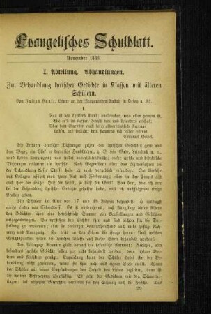 Zur Behandlung lyrischer Gedichte in Klassen mit älteren Schülern