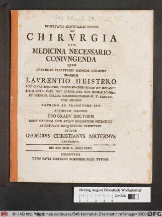 Dissertatio Inavgvralis Medica De Chirvrgia Cvm Medicina Necessario Conivngenda
