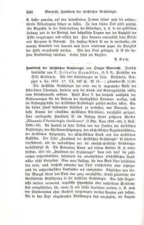 306-307 [Rezension] Marucchi, Orazio, Handbuch der christlichen Archaeologie