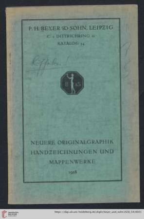 Nr. 54: Katalog: Neuere Originalgraphik, Handzeichnungen und Mappenwerke
