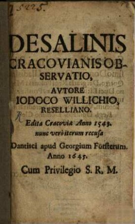 De salinis Cracovianis observatio