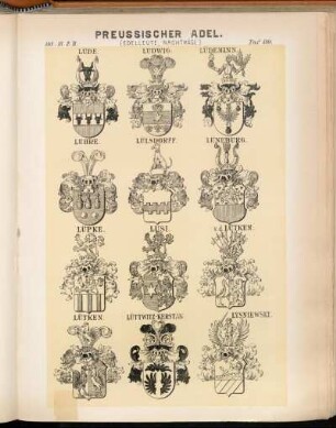 Taf. 110. Lüde. - Ludwig. - Lüdemann. - Luhre. - Lülsdorff. - Lüneburg. - Lüpke. - Lusi. - v. d. Lütken. - Lütken. - Lüttwitz-Kerstan. - Lysniewski.