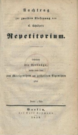 Nachtrag zur zweiten Lieferung von L. Schröter's Repetitorium.