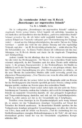 Zu vorstehender Arbeit von H. Reich "Bemerkungen zur angewandten Seismik"