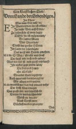Ein Geistliches Lied/ Vom Lande der Lebendigen.