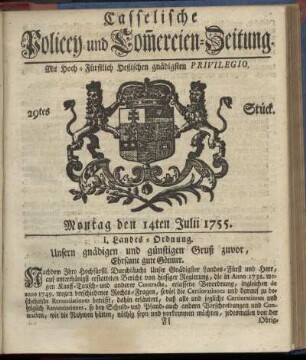 29tes Stueck, Montag den 14ten Julii 1755