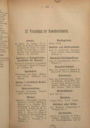 III. Verzeichniss der Gewerbetreibenden