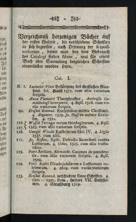 a4r-c2v, Verzeichnuß derjenigen Bücher auf der ersten Galerie, ...